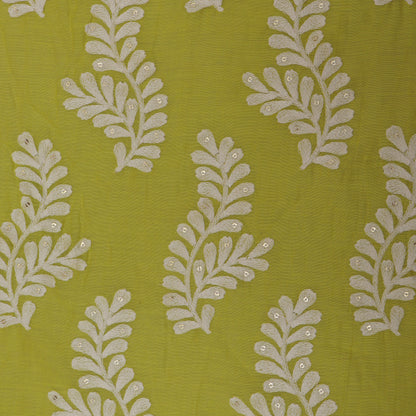 Yellow Color Chanderi Silk Embroidery Fabric