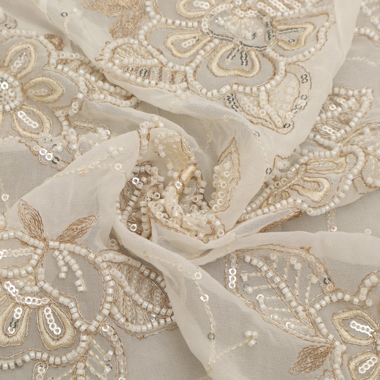 White Color Georgette Embroidery Fabric