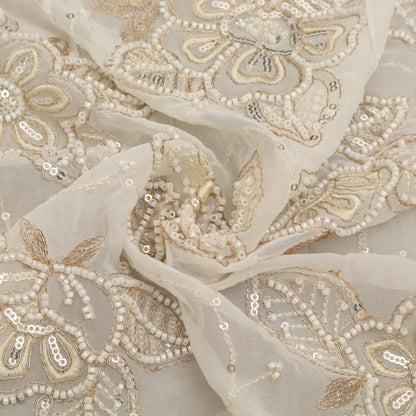 White Color Georgette Embroidery Fabric