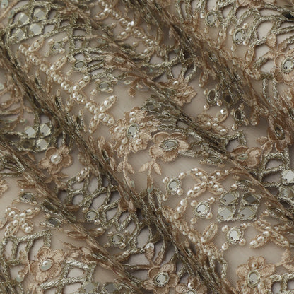 Beige Color Net Crosiya Embroidery Fabric