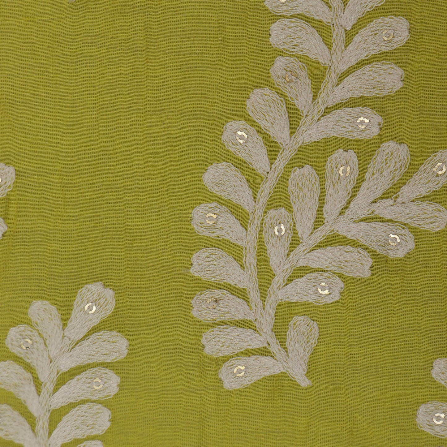 Yellow Color Chanderi Silk Embroidery Fabric