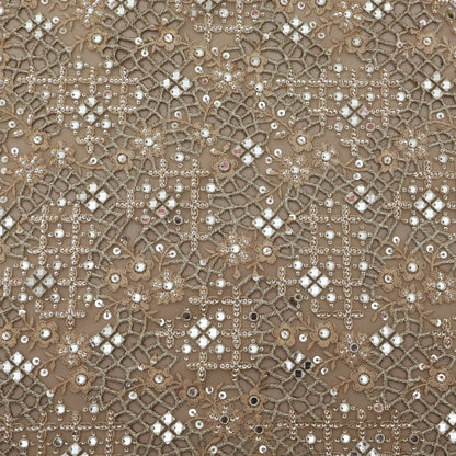 Beige Color Net Crosiya Embroidery Fabric