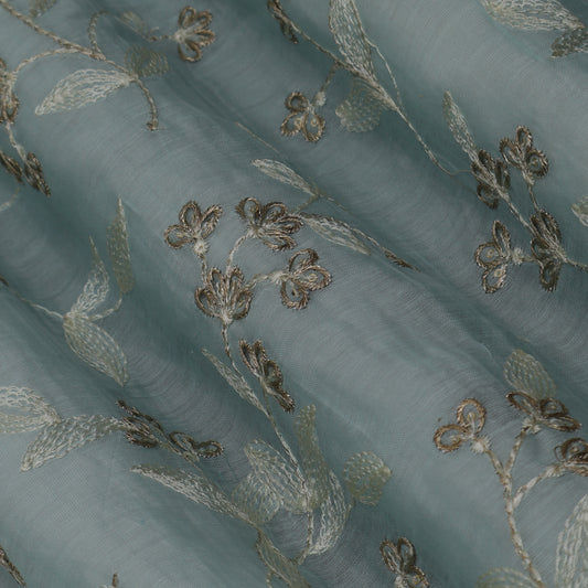 Sky Blue Color Chanderi Embroidery Fabric