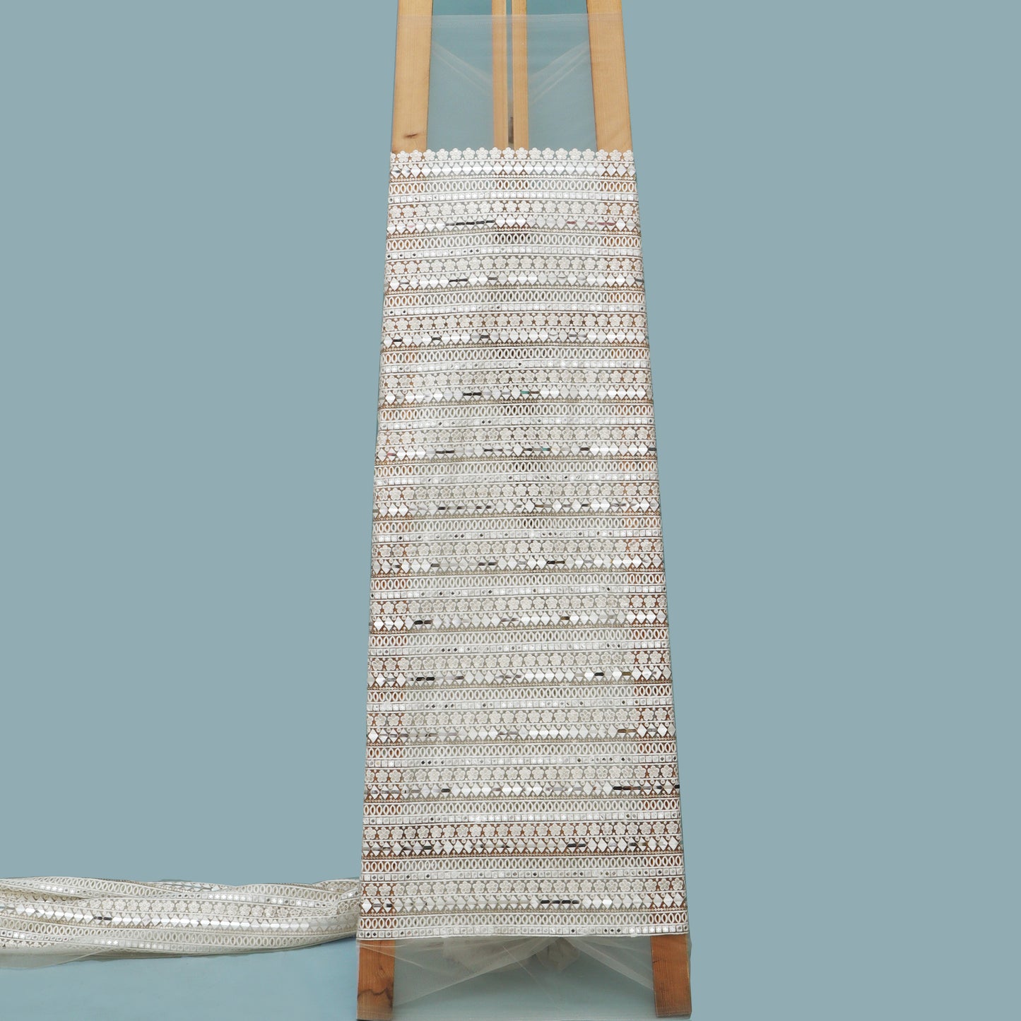 White Color Net Crosiya Embroidery Fabric