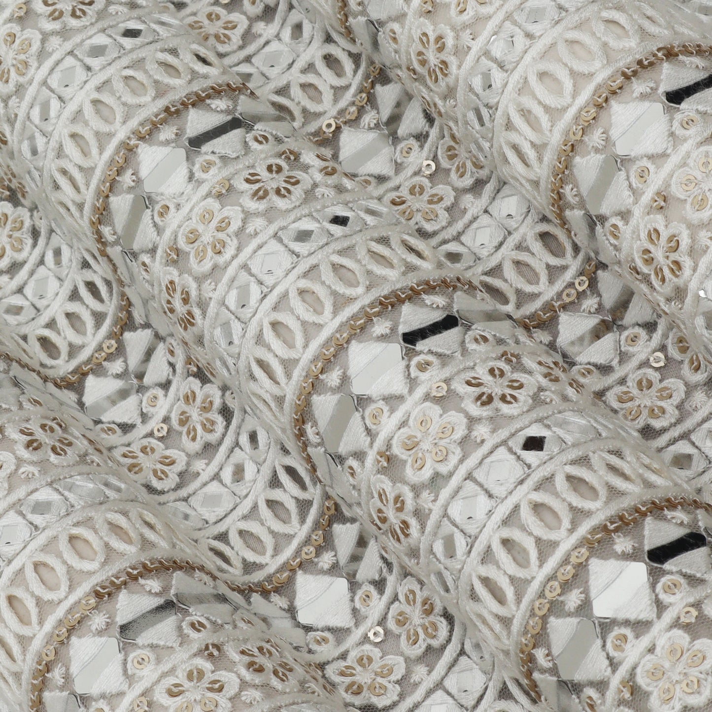 White Color Net Crosiya Embroidery Fabric