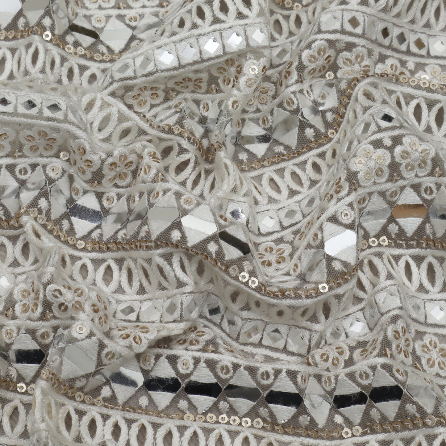 White Color Net Crosiya Embroidery Fabric