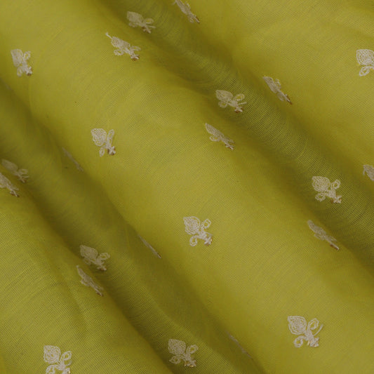 Yellow Color Chanderi Booti  Embroidery Fabric