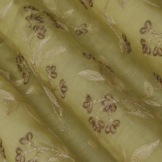 Lemon Color Chanderi Embroidery Fabric