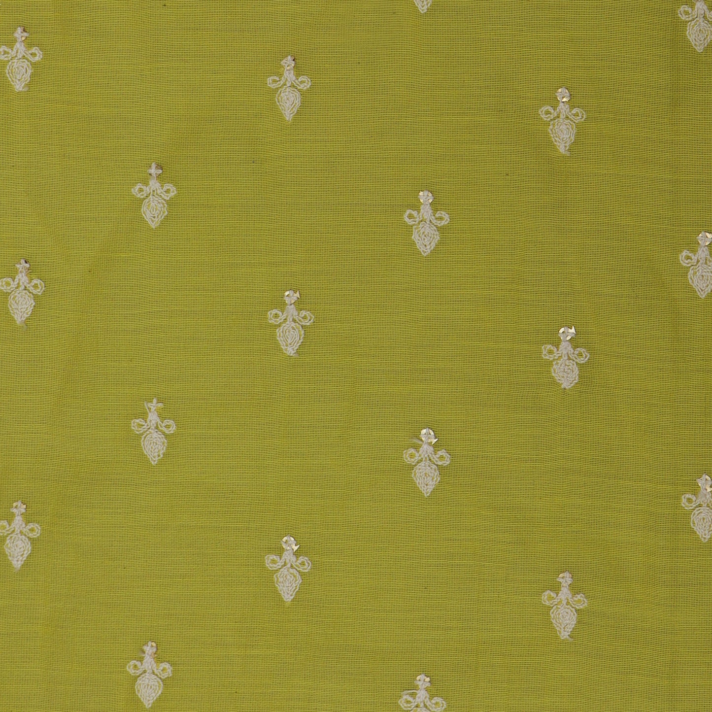 Yellow Color Chanderi Booti  Embroidery Fabric