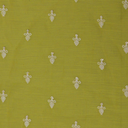 Yellow Color Chanderi Booti  Embroidery Fabric