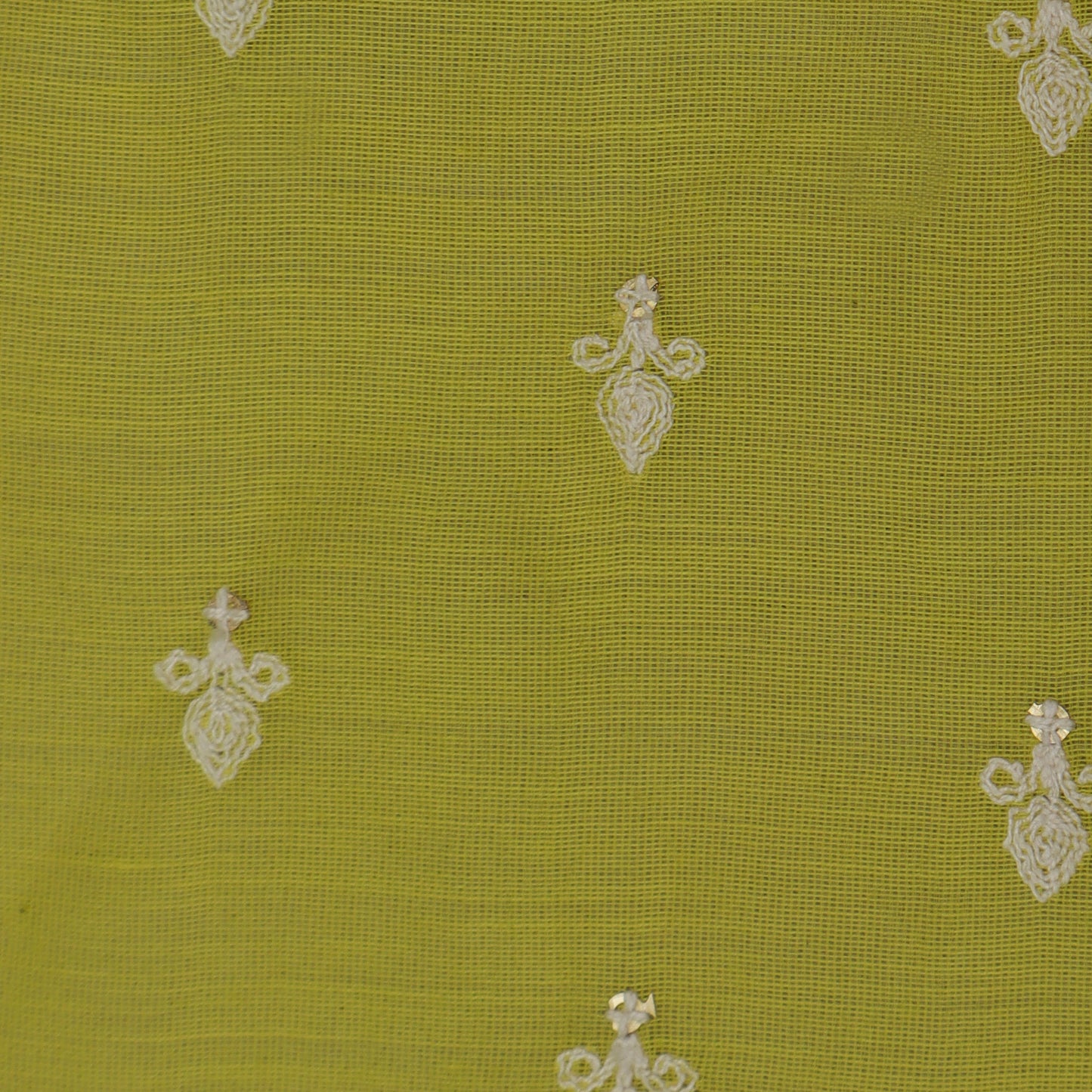 Yellow Color Chanderi Booti  Embroidery Fabric