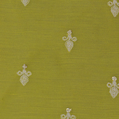 Yellow Color Chanderi Booti  Embroidery Fabric