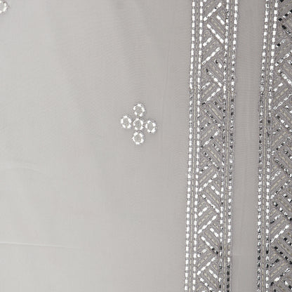 White Color Georgette Border Embroidery Fabric