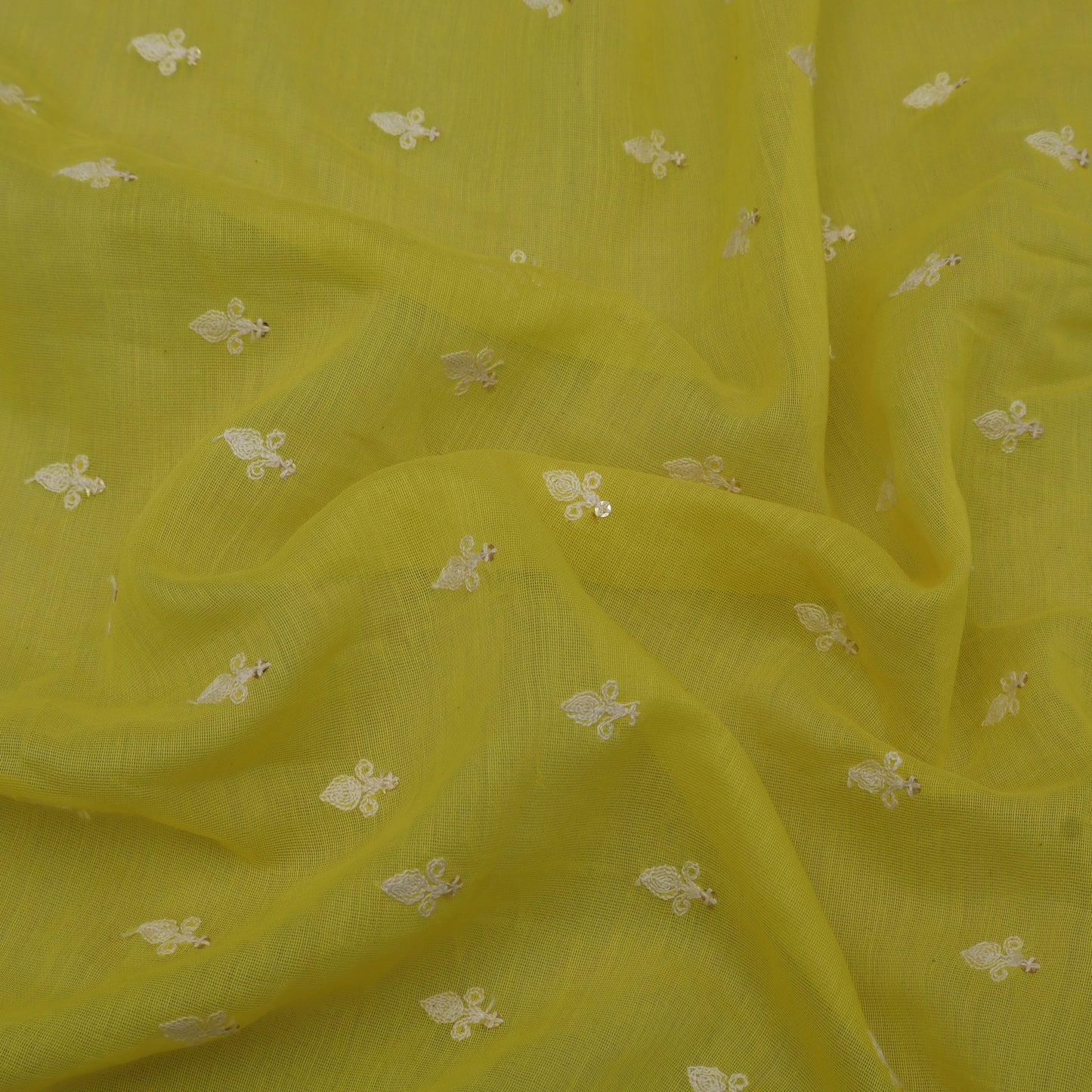 Yellow Color Chanderi Booti  Embroidery Fabric