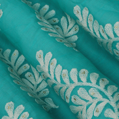 Rama Green Color Chanderi Silk Embroidery Fabric