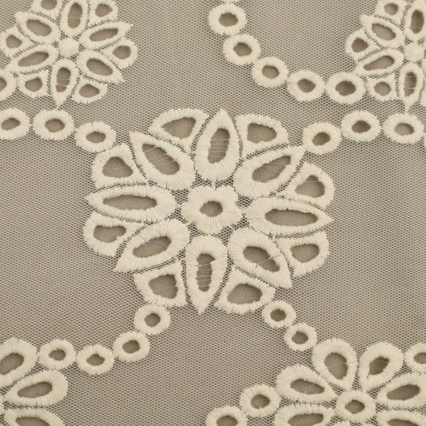 Off White Color Net Embroidery Fabric