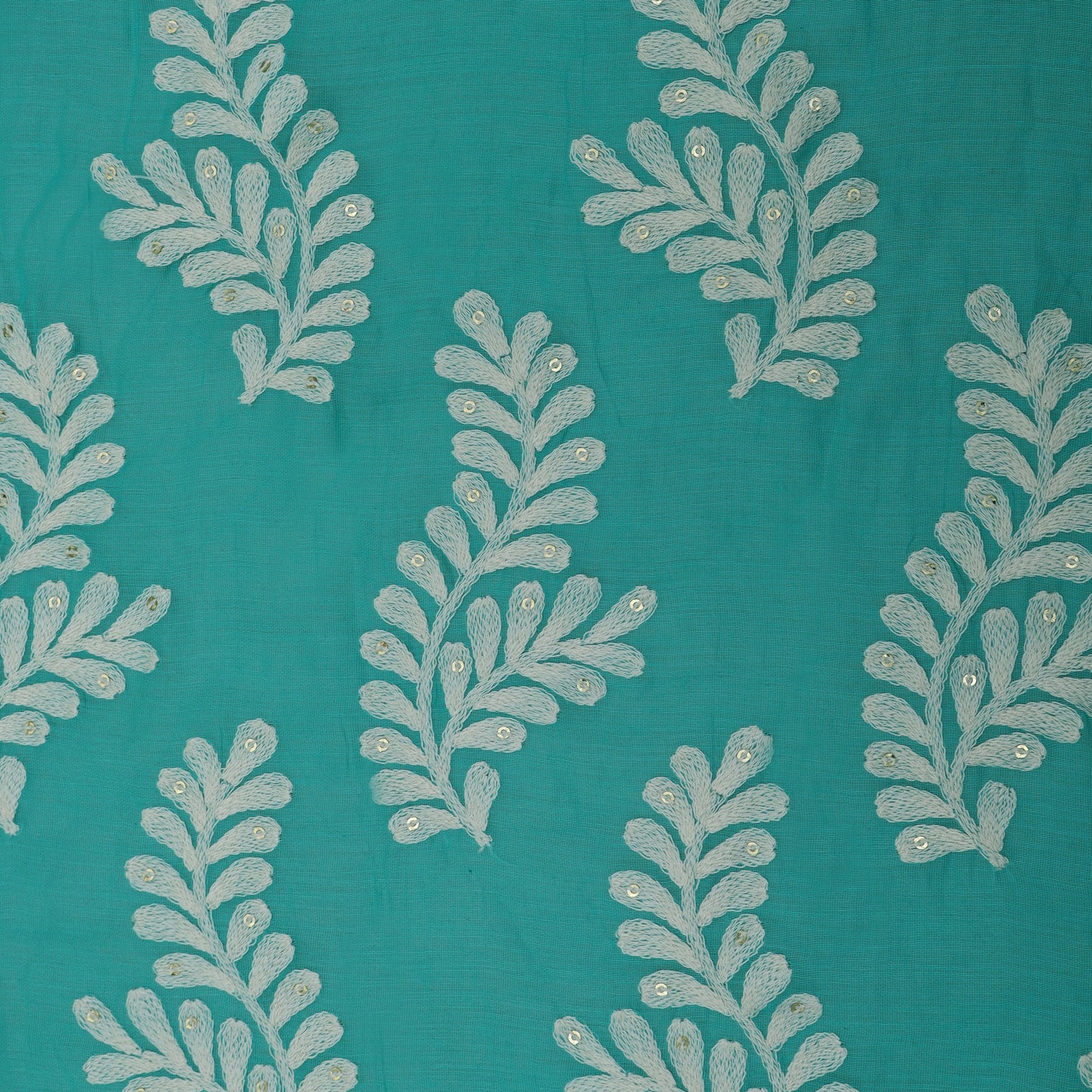 Rama Green Color Chanderi Silk Embroidery Fabric