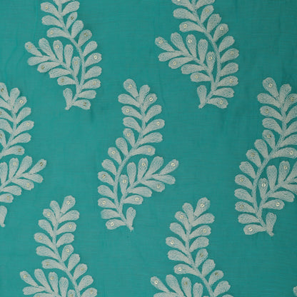 Rama Green Color Chanderi Silk Embroidery Fabric
