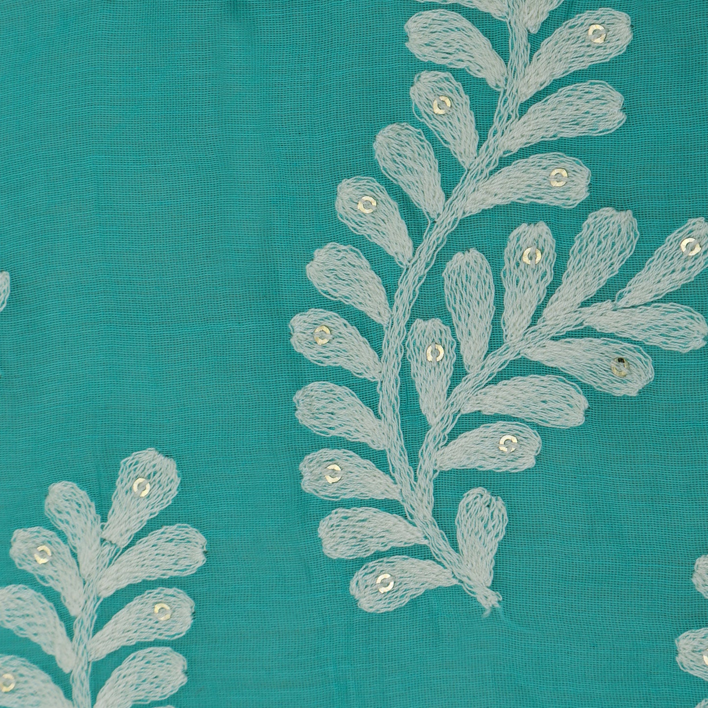 Rama Green Color Chanderi Silk Embroidery Fabric