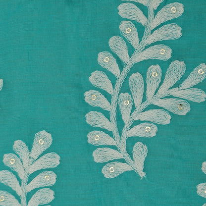 Rama Green Color Chanderi Silk Embroidery Fabric