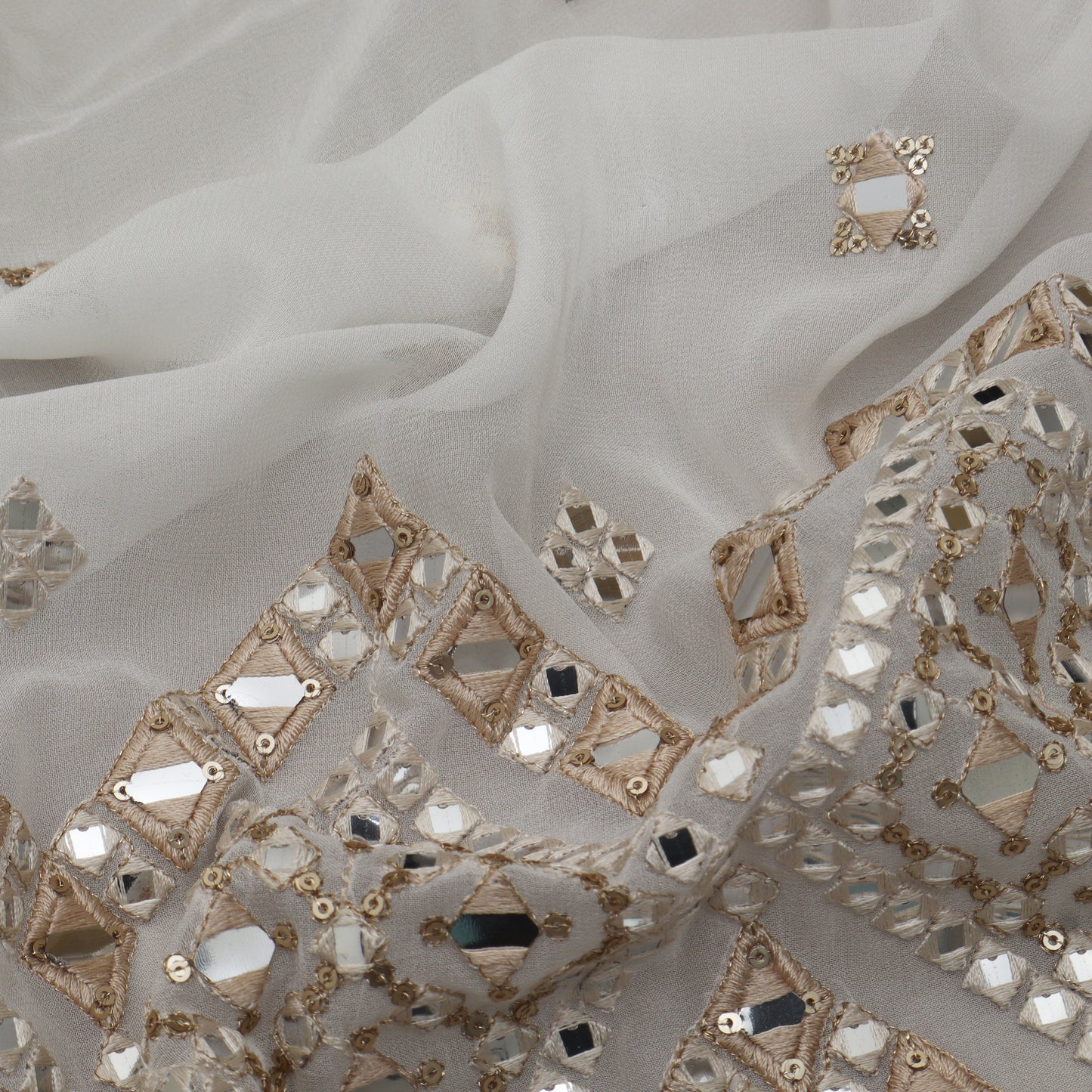 White Color Georgette Embroidery Fabric