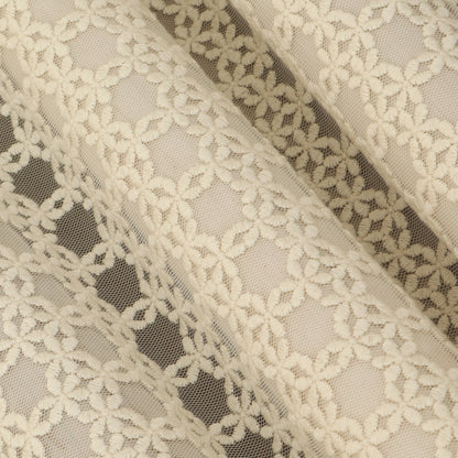 Off White Color Net Embroidery Fabric