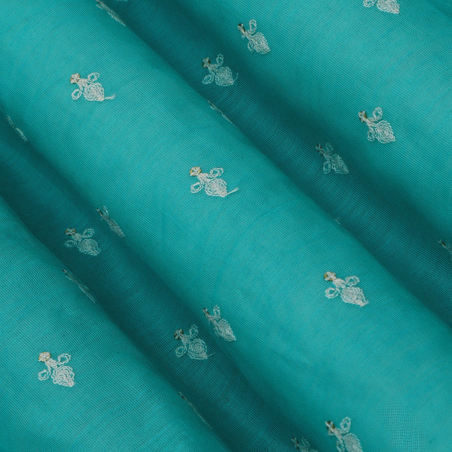 Rama Green Color Chanderi Booti  Embroidery Fabric