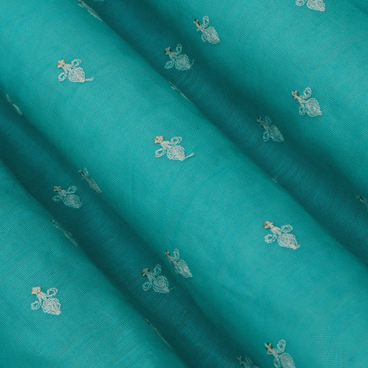 Rama Green Color Chanderi Booti  Embroidery Fabric