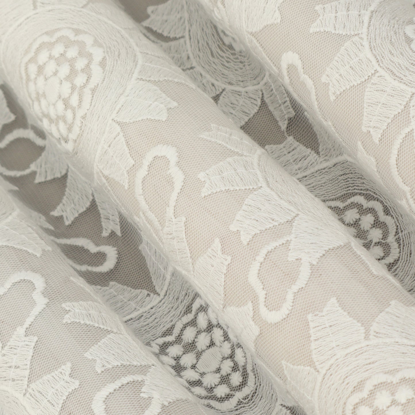 White Color Net Embroidery Fabric