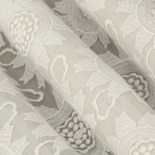 White Color Net Embroidery Fabric