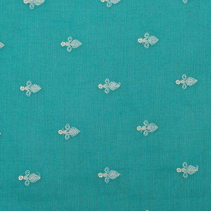 Rama Green Color Chanderi Booti  Embroidery Fabric