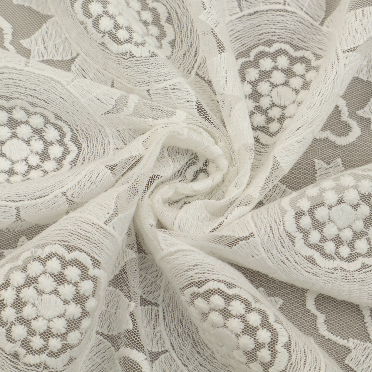 White Color Net Embroidery Fabric