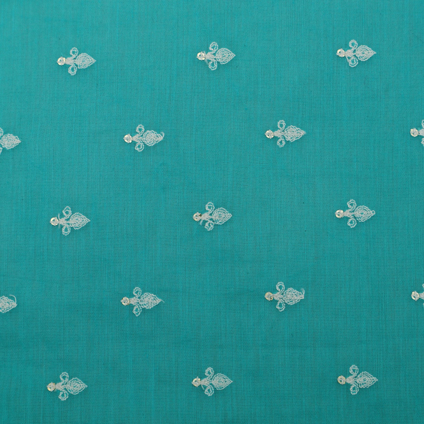 Rama Green Color Chanderi Booti  Embroidery Fabric