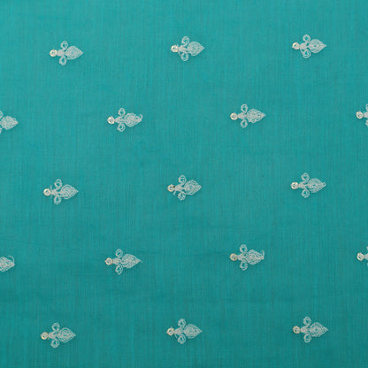 Rama Green Color Chanderi Booti  Embroidery Fabric