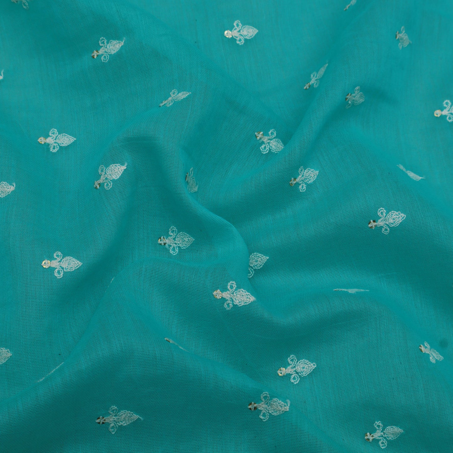 Rama Green Color Chanderi Booti  Embroidery Fabric