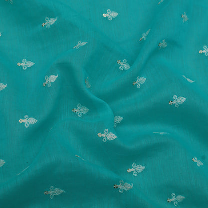 Rama Green Color Chanderi Booti  Embroidery Fabric