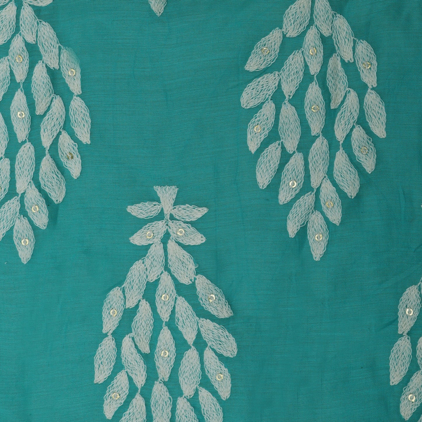 Rama Green Color Chanderi Silk Embroidery Fabric