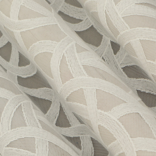 White Color Net Embroidery Fabric