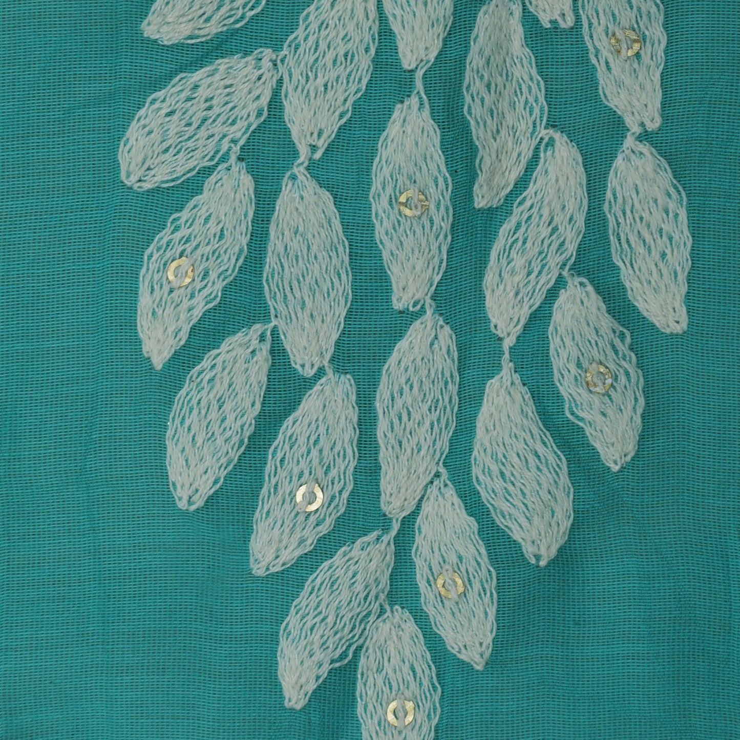 Rama Green Color Chanderi Silk Embroidery Fabric