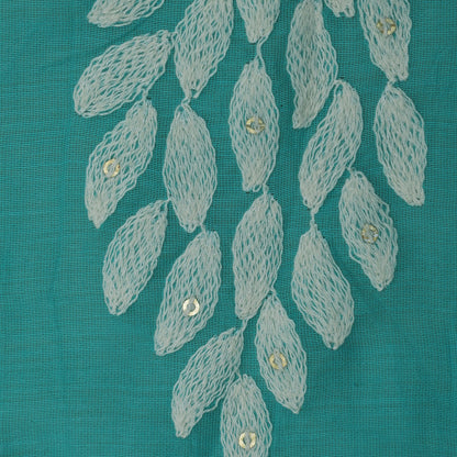 Rama Green Color Chanderi Silk Embroidery Fabric