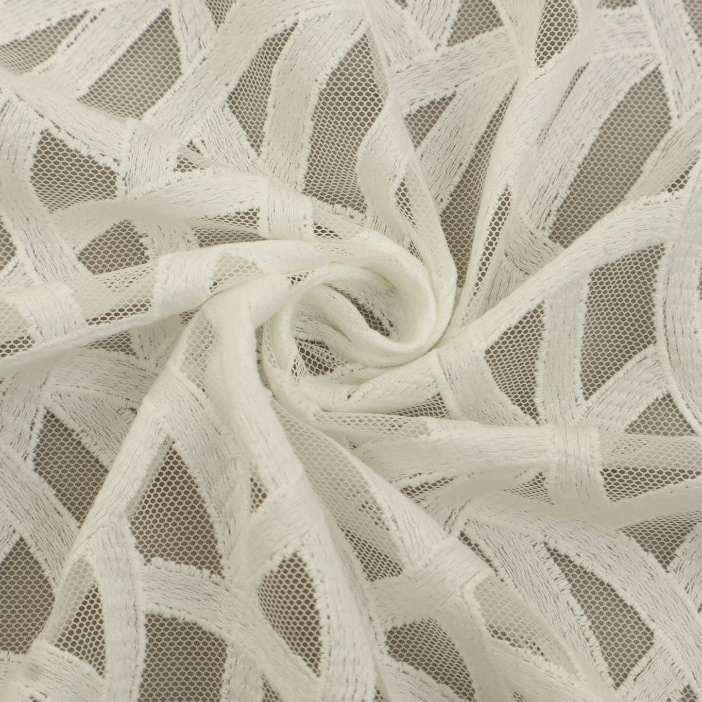 White Color Net Embroidery Fabric