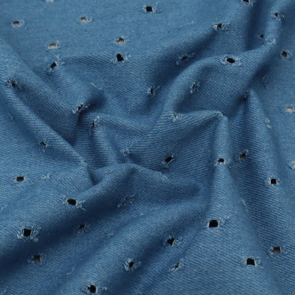 Sky Blue Color Denim Embroidery Fabric