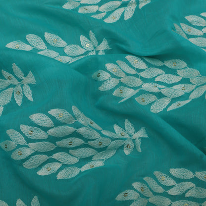 Rama Green Color Chanderi Silk Embroidery Fabric
