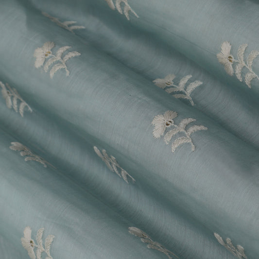 Sky Blue Color Chanderi Booti Fabric