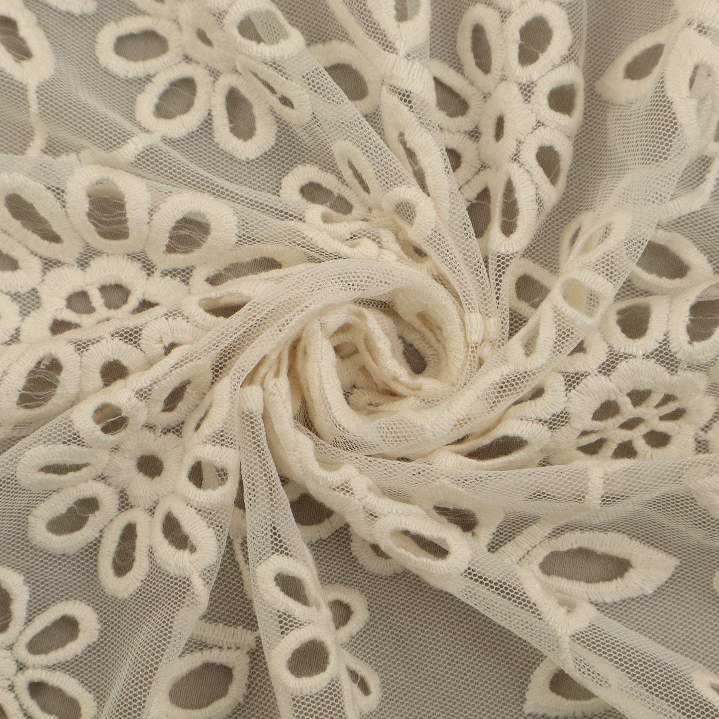 Off White Color Net Embroidery Fabric