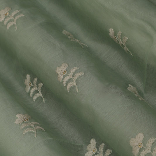 Green Color Chanderi Booti Fabric