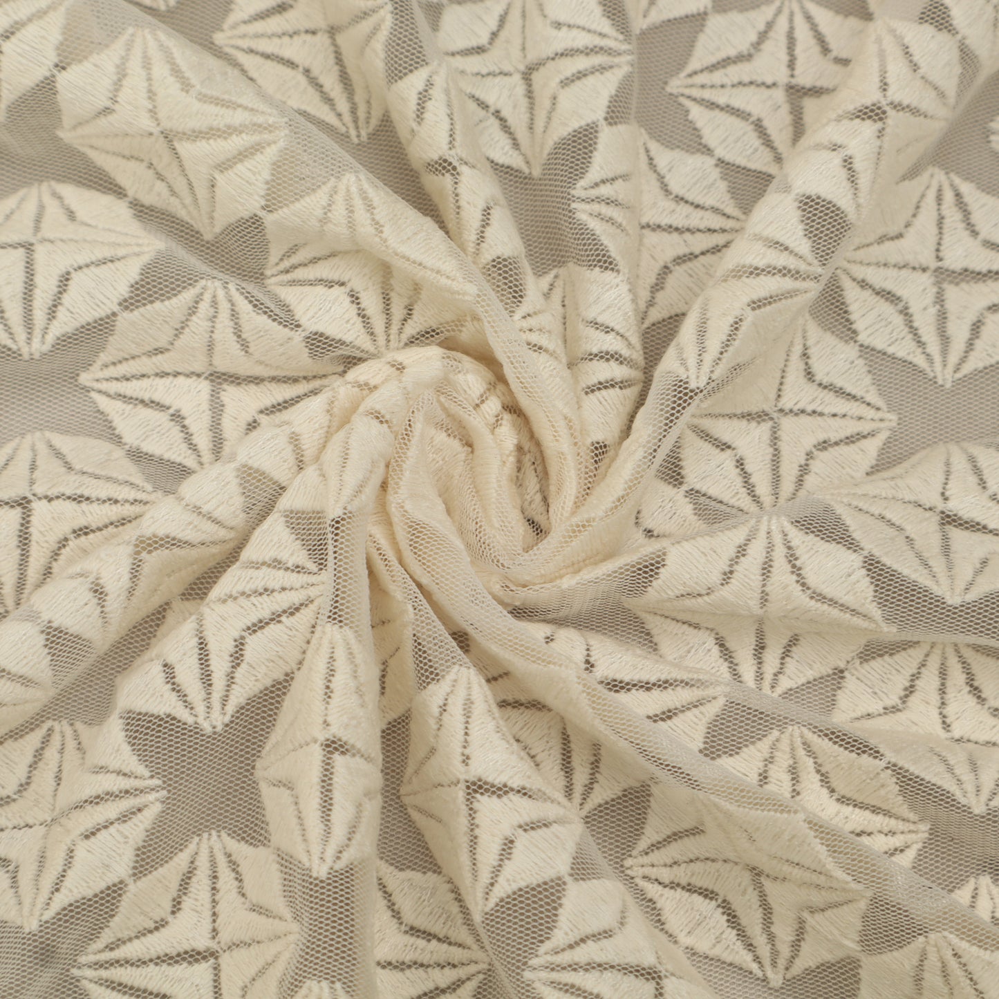 Off White Color Net Embroidery Fabric