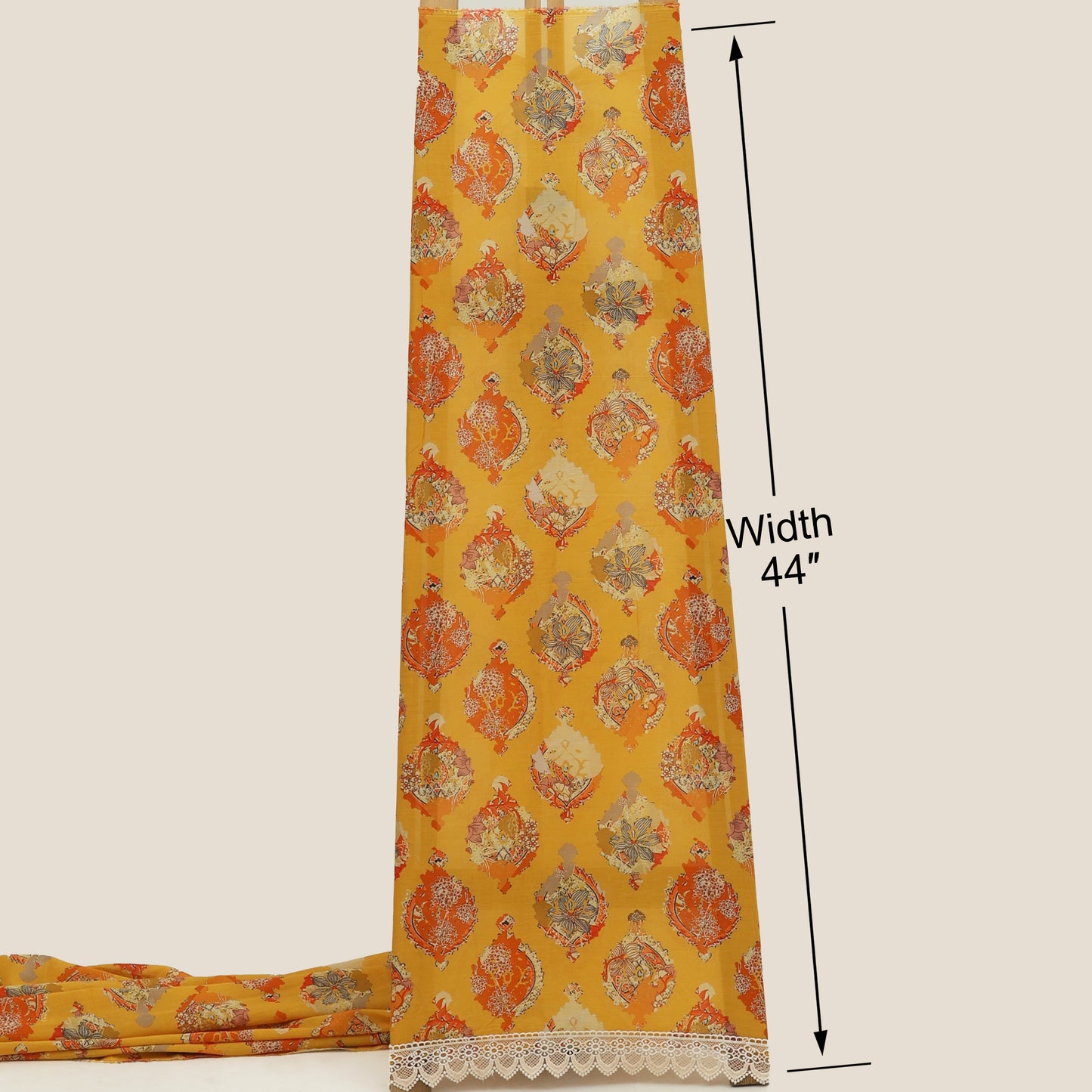 Yellow Color Cotton Printed Border Embroidery Fabric