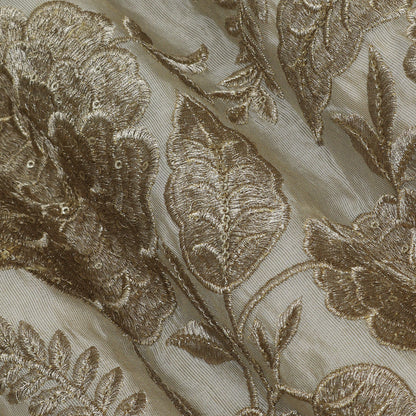 Beige Color Tissue Embroidery Fabric