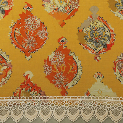 Yellow Color Cotton Printed Border Embroidery Fabric